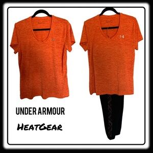 Under Armour HeatGear Heather Orange workout shirt size Large